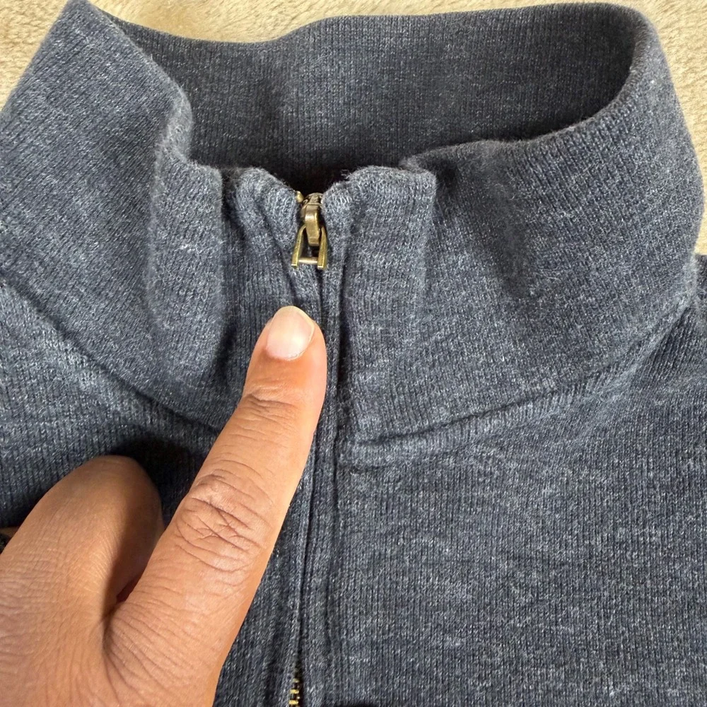 Polo Ralph Lauren Mens Large Gray Cotton Quarter Zip Pullover Sweater Pony Logo